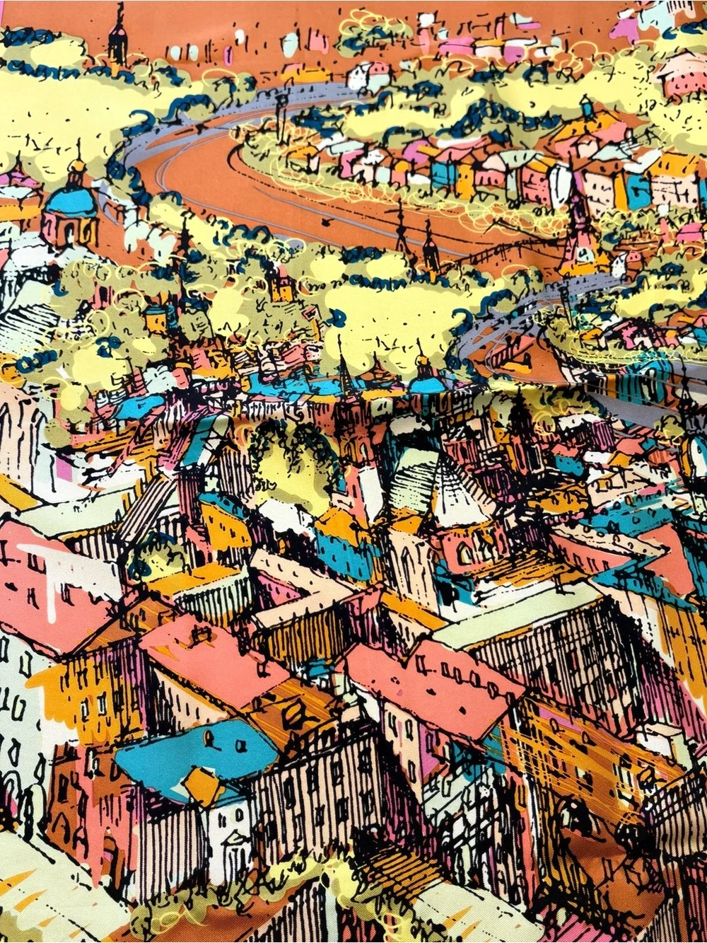 Vintage 100% Silk Prague Cityscape Scarf